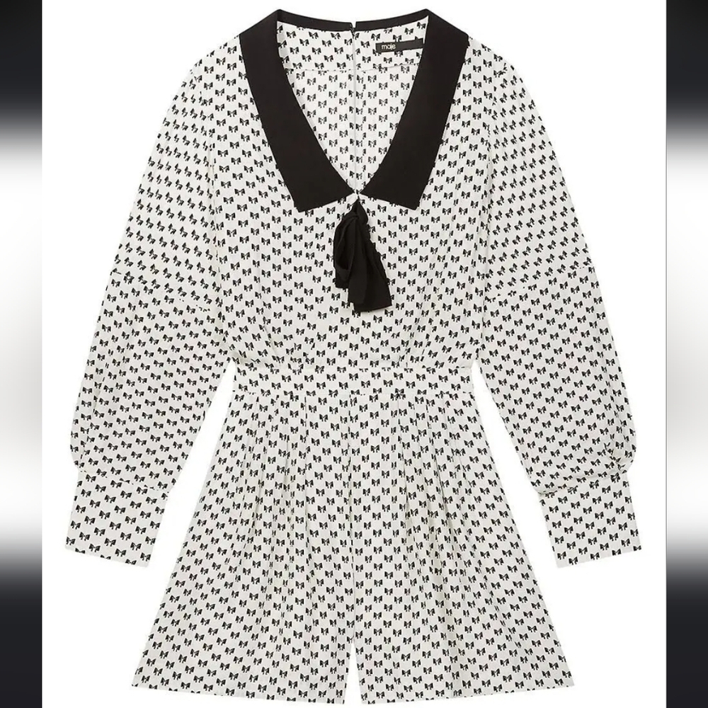 Maje Istel Bow Print Jumpsuit Ecru Black 36 Small
